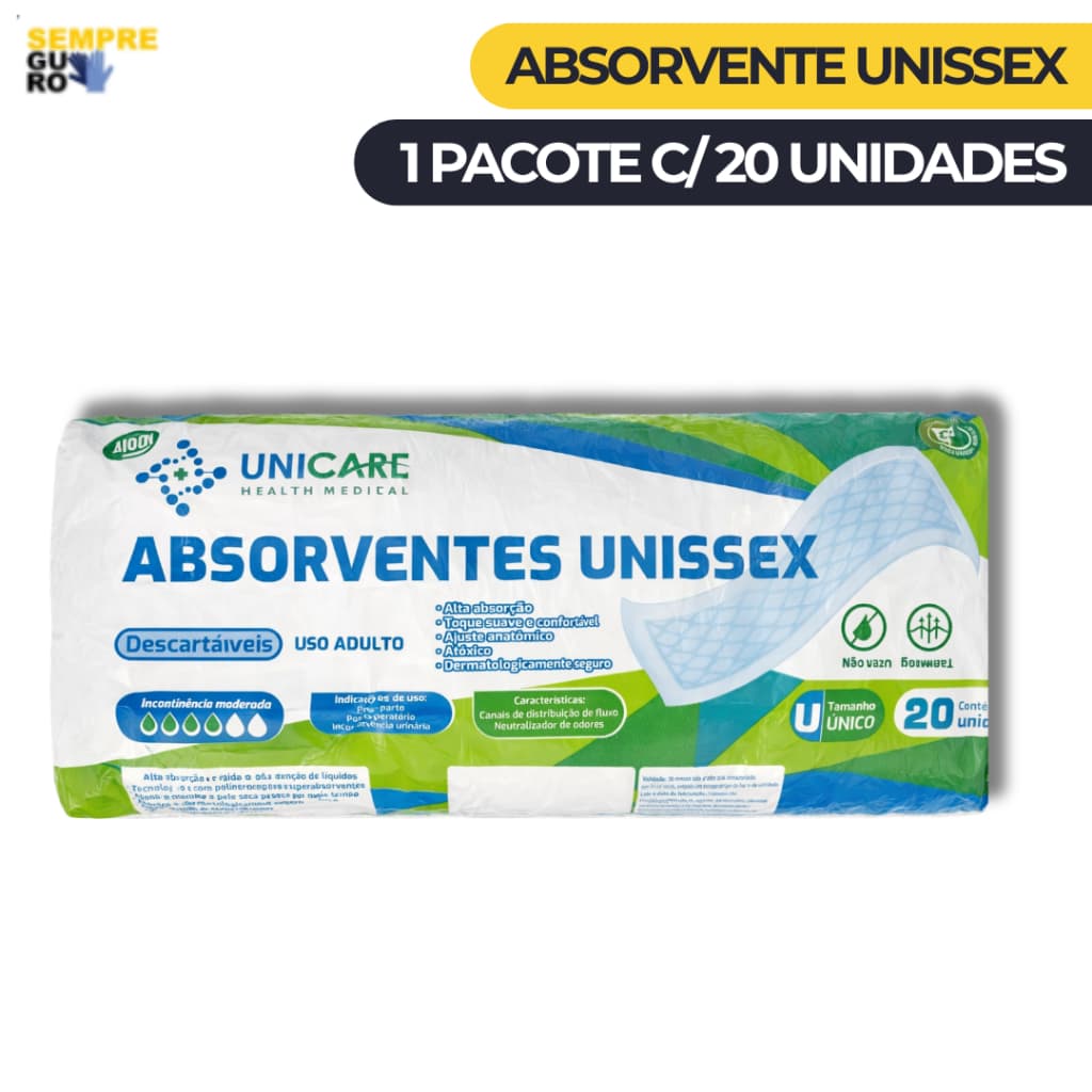 20 Uni. Absorvente Unissex de Uso Adulto | Fralda Geriátrica ou Pós Parto + ALTA ABSORÇÃO | 1 Pct