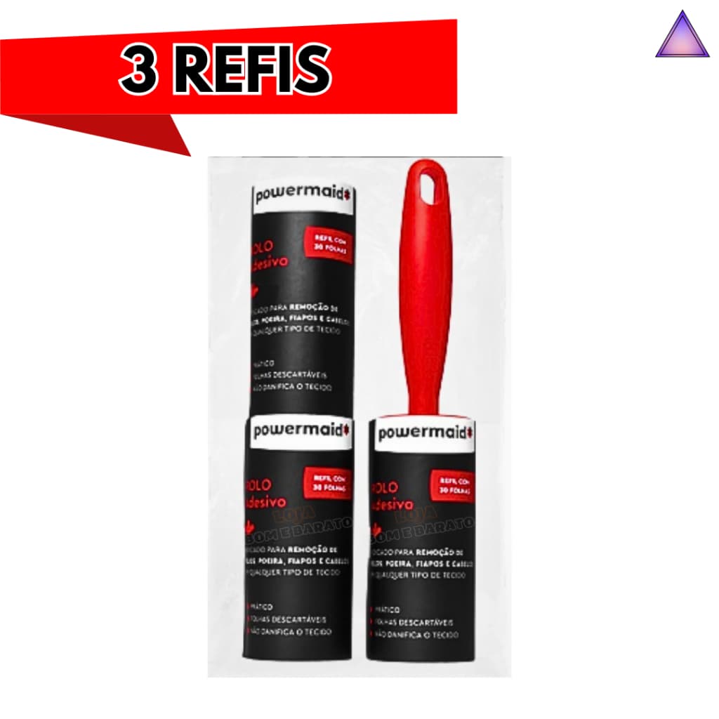 Kit Rolo Rolinho Tira Pelos e Plumas de Roupa e Sofá Adesivo + 2 Refis 90 folhas descartáveis - Bom e Barato