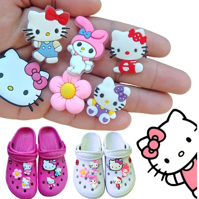 Kit 10 Pin Bottons Acessórios da Hello kitty enfeite para Sandália babuche Emborrachados Sortidos Fácil de Colocar