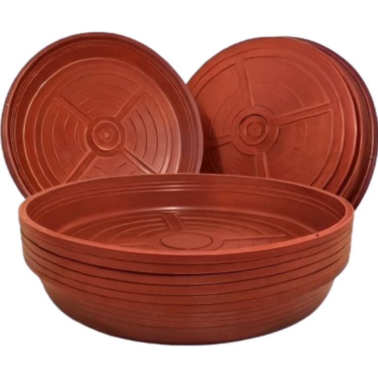 Kit 12 Prato Vaso De Planta Coletor Água Plástico Marrom Com Furos Suspenso - Pequeno Médio Grande