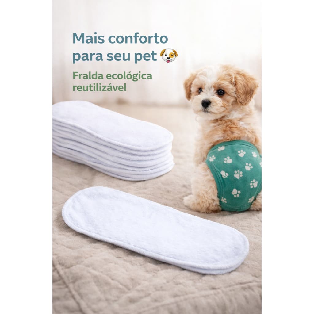 10  Absorventes para Fralda Pet Ecológica  Refil Lavável Reutilizável Alta Absorção gato Cachorro