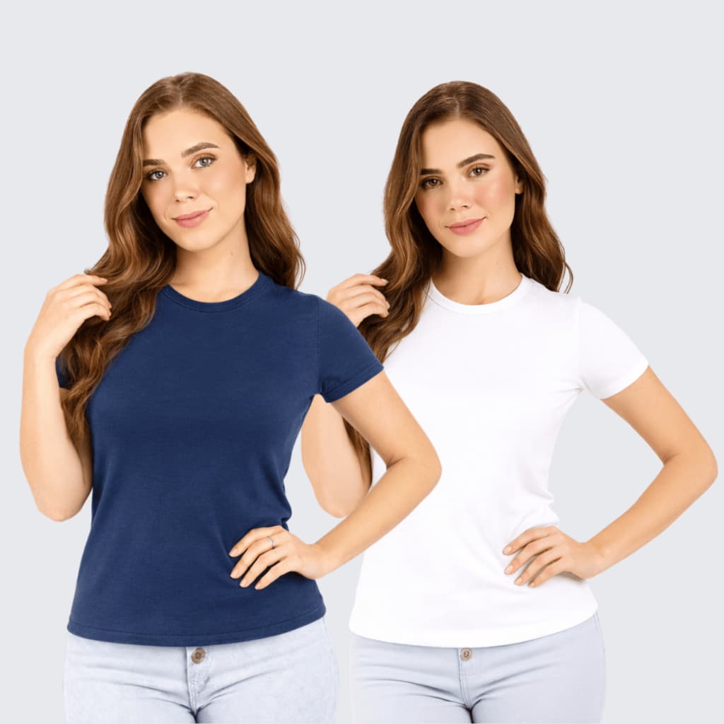 Kit 2 unidades Camisas básicas Feminina Baby Look 100% Algodão - Blusa Slim Blusinha Manga Curta Várias Cores