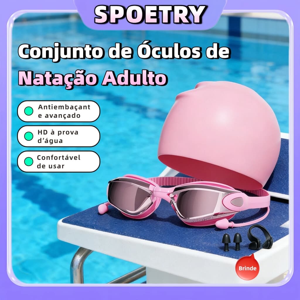 Conjunto De Óculos De Natação Adulto Waterproof Anti-Embaciamento De Uma Só Peça Com Armação Grande Tampões