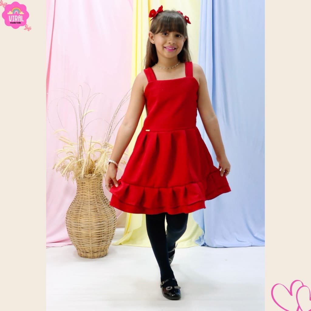 Vestido Menina Liso com amarração de Laço nas costas e Dois Babados – Delicado e Confortável