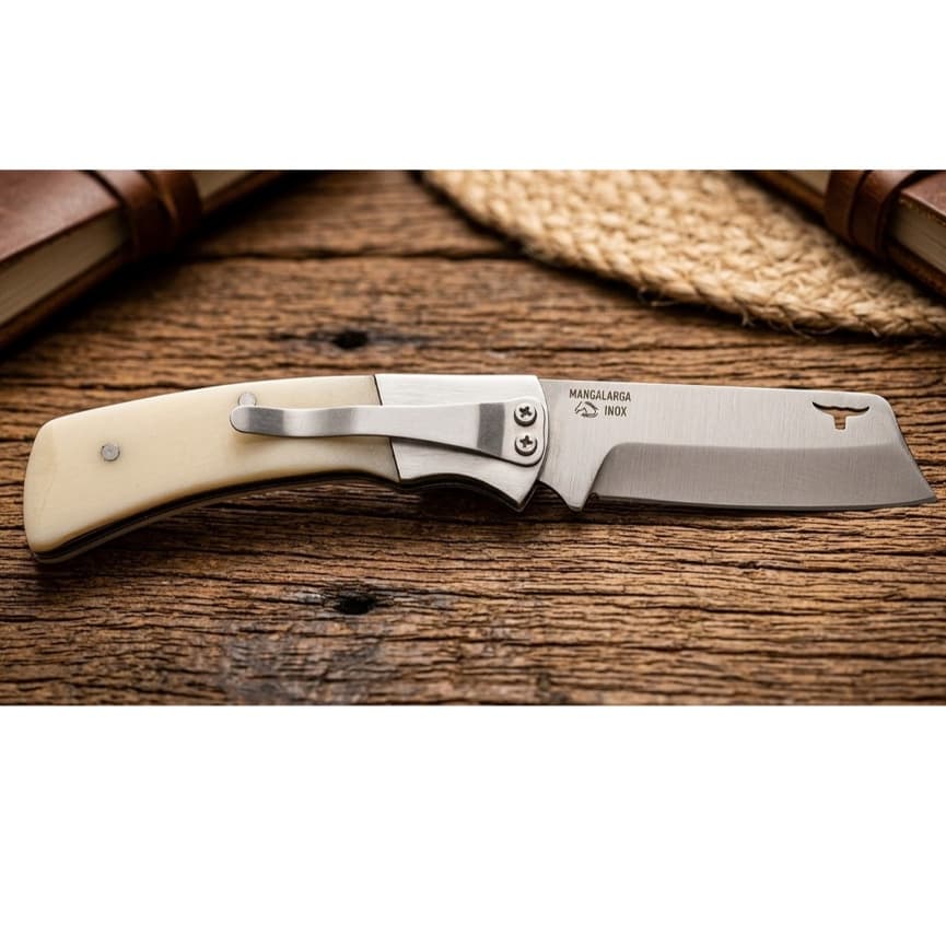 Canivete Mangalarga Inox  | Cabo Acrílico | Dobrável com Clip de Bolso