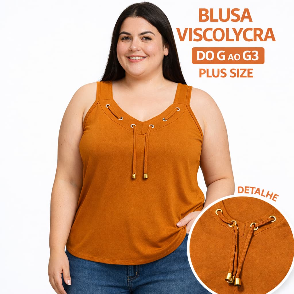 Blusa Regata Feminina De Calor Plus Size Decote Ilhós Dia a Dia G-GG-G1-G2-G3