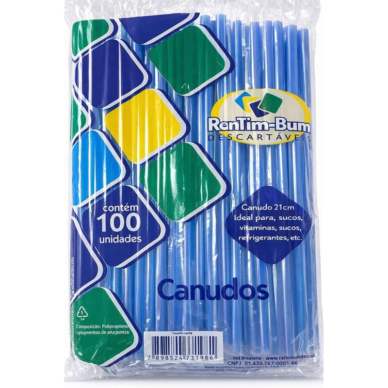 canudo descartável azul 21cm c/  100un festa lanchonete