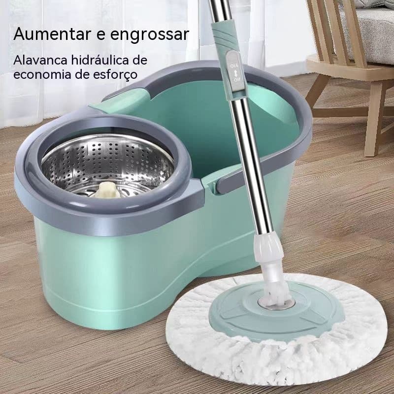Mop Giratório 360 com Balde Duplo 12L Rodinhas + Refil Microfibra Esfregão Inox