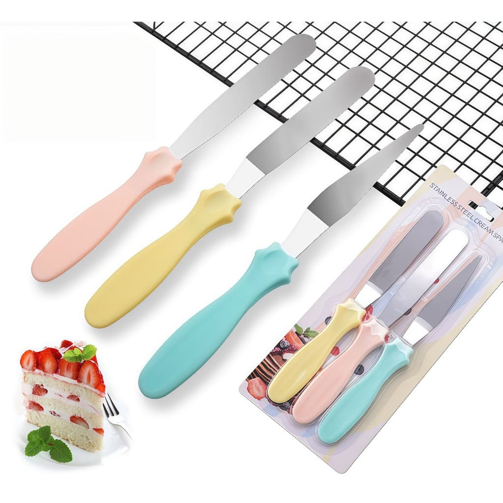 Kit 3 Espátulas em Inox Confeiteiro para Bolos Decorados