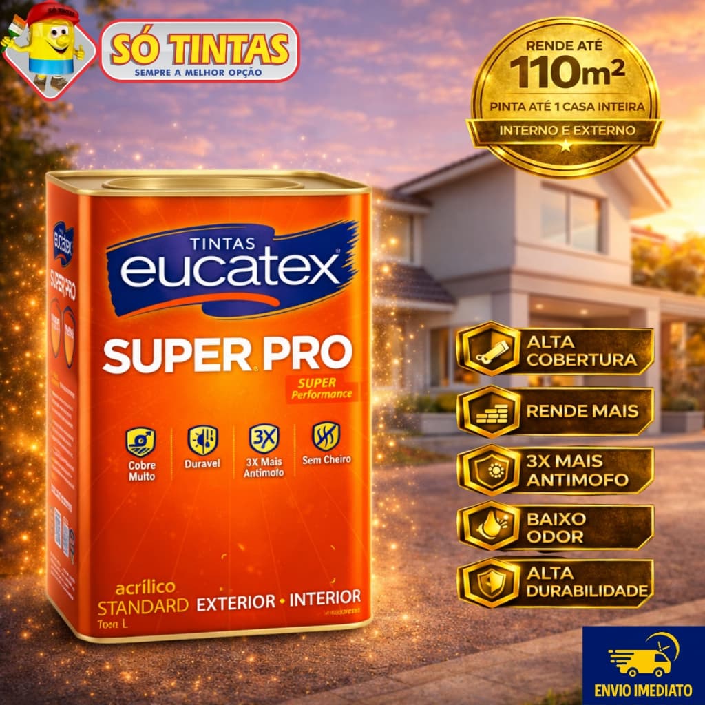 Tinta Acrílica Lavável Super Pró Fosco 18 Litros Eucatex, Interna e Externa, Antimofo, Várias Cores