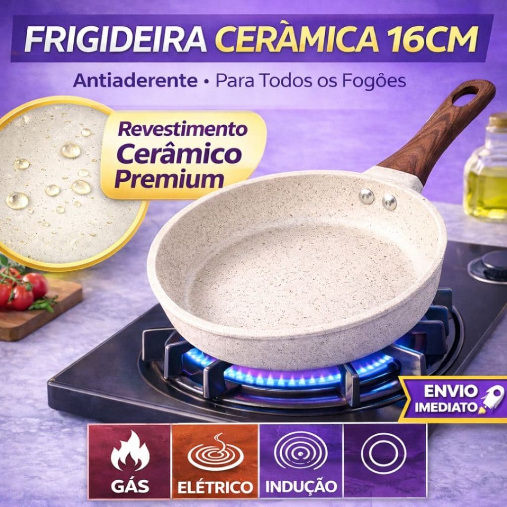 Frigideira Cerâmica 16cm Antiaderente Indução Gás Elétrico Cabo Antitérmico Premium