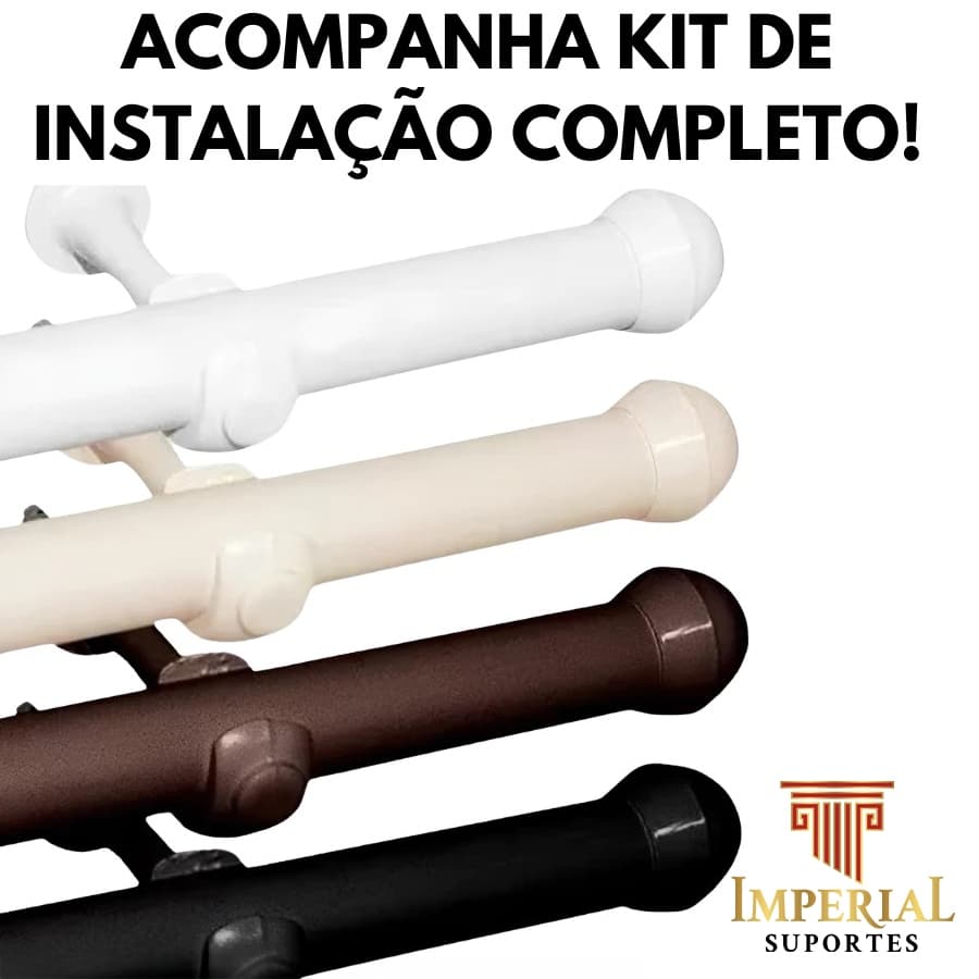 Varão de Cortina Madeira 2,00 Metros 19mm com Ponteira e Suporte Completo