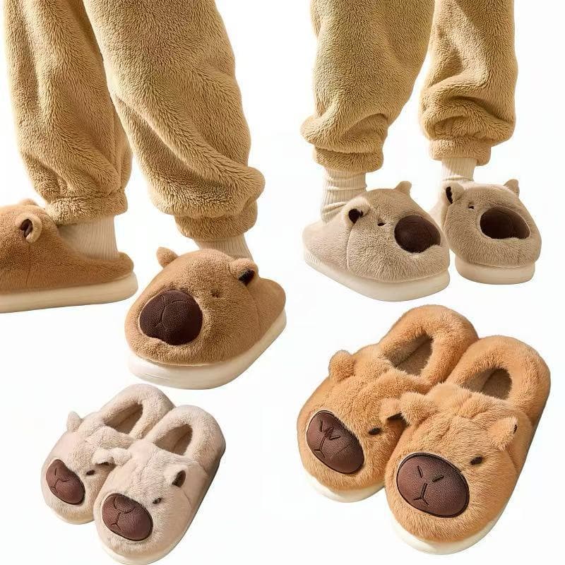 Adultos e criançasPantufa Chinelo Feminino Masculino Capivara Sapato De Inverno Antiderrapante Flexível Quente De Invern