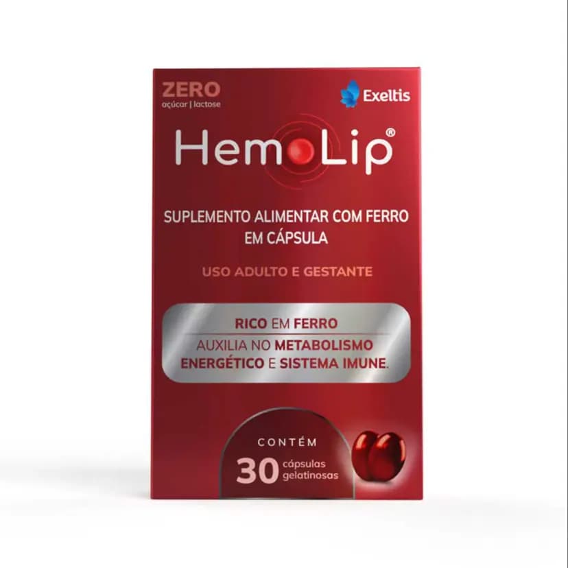 Hemolip Ferro Lipossomal 30 Cps Suplemento Mineral Original Exeltis - Auxilia Imunidade, Energia e Células Vermelhas