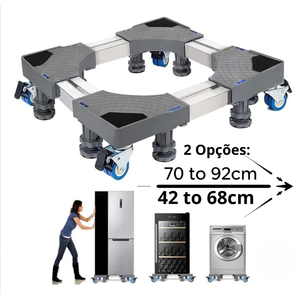 Suporte Geladeira Maquina De Lavar Lava E Seca 8 Pé e 4 duplas rodinhas com trava até 400kg