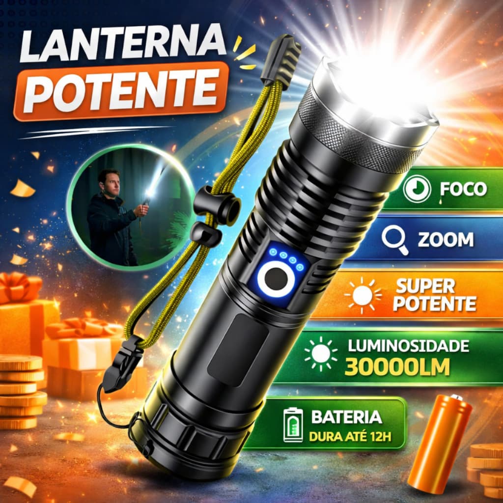 Lanterna Tática Led T9 Alta Potência Recarregável Usb-c Super Brilho Zoom P90 Ajustável Mais Forte Do Mundo Potente Bran