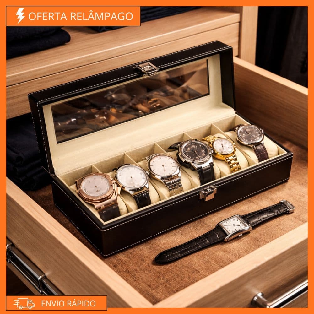 Maleta Estojo Organizador Porta Relógio Para 6 Unidades Preto