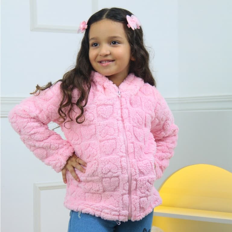 Casaco Infantil Menina Peluciado Teddy Com Capuz Blusa de Frio Inverno