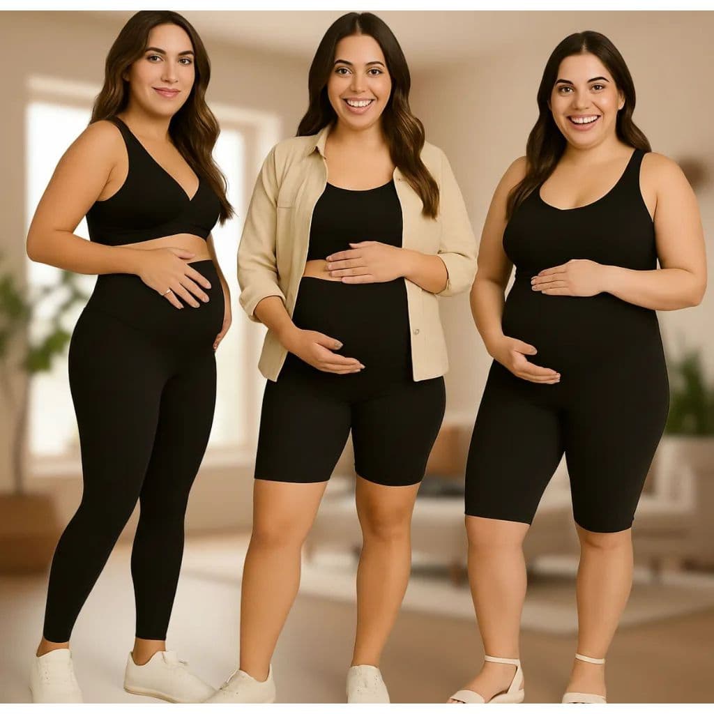 Kit legging gestante + bermuda gestante ciclista comprida + shorts gestante curto roupa maternidade alto conforto susten