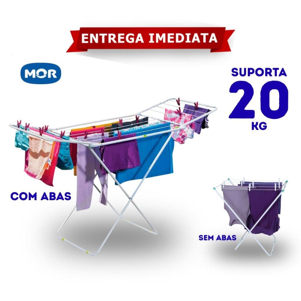 Varal De Chão Mor 20kg Para Apartamento Com Abas Sem Abas