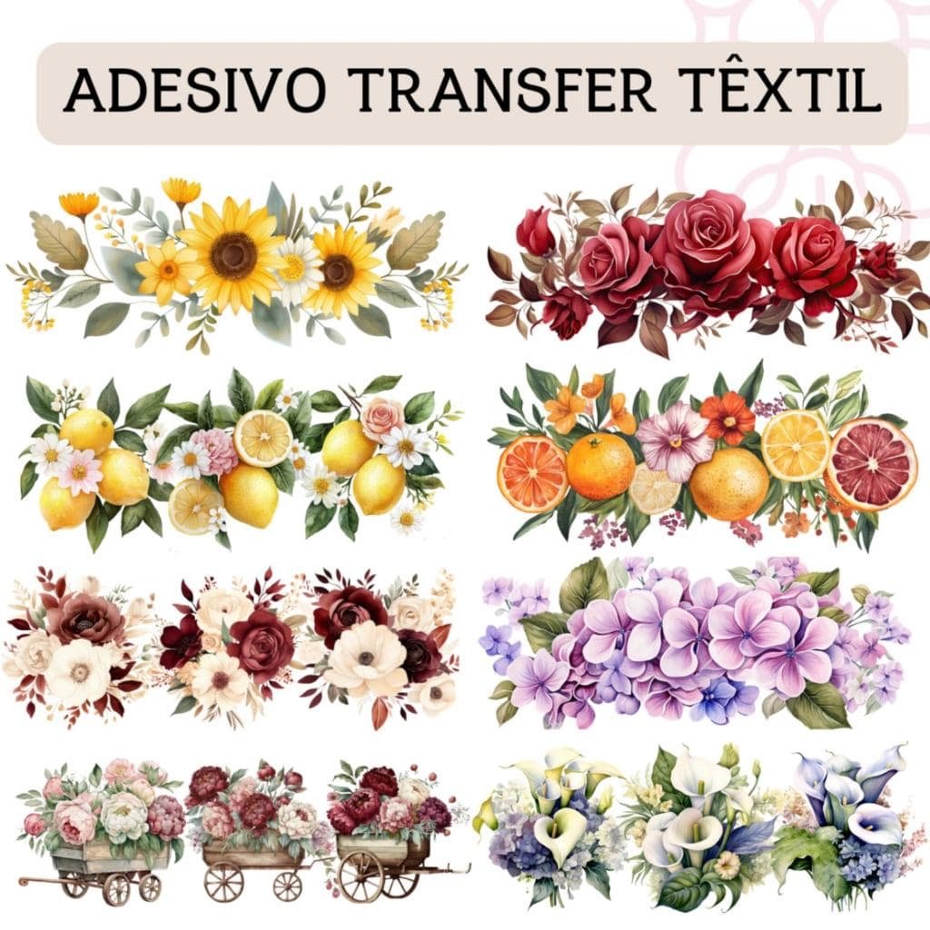 DTF Adesivo Transfer Termocolante Imagem Téxtil Flores Doces Floral Maria Flor Tecidos