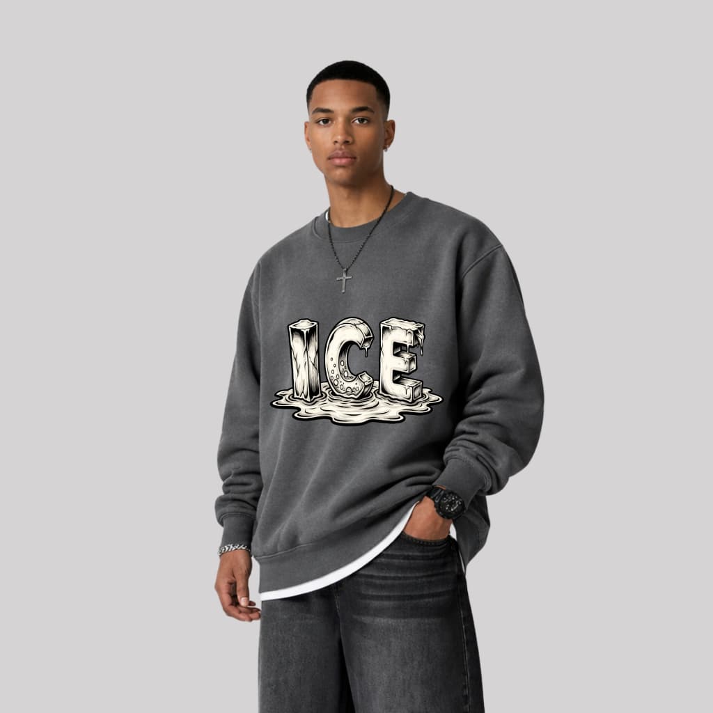 Moletom Masculino Gola Redonda com Estampa Ice Suéter Casual Para Homens Quente e Confortável