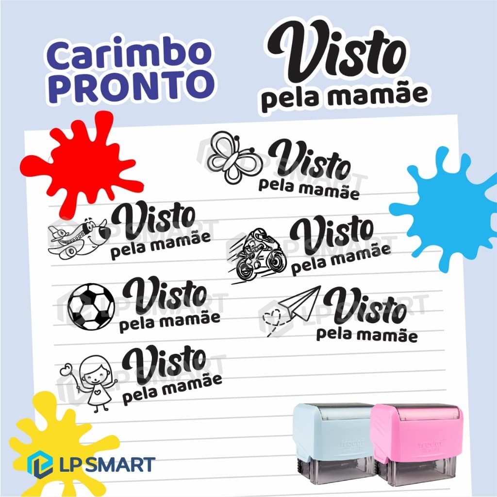 Carimbo Automático Visto pela mamãe pronto vários modelos e cores material escola trodat