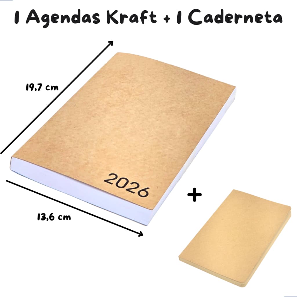 1 Agenda Diária Executiva Brochura Capa Flex Kraft Ecológica 360pg + 1 Caderneta Kraft sem Pauta