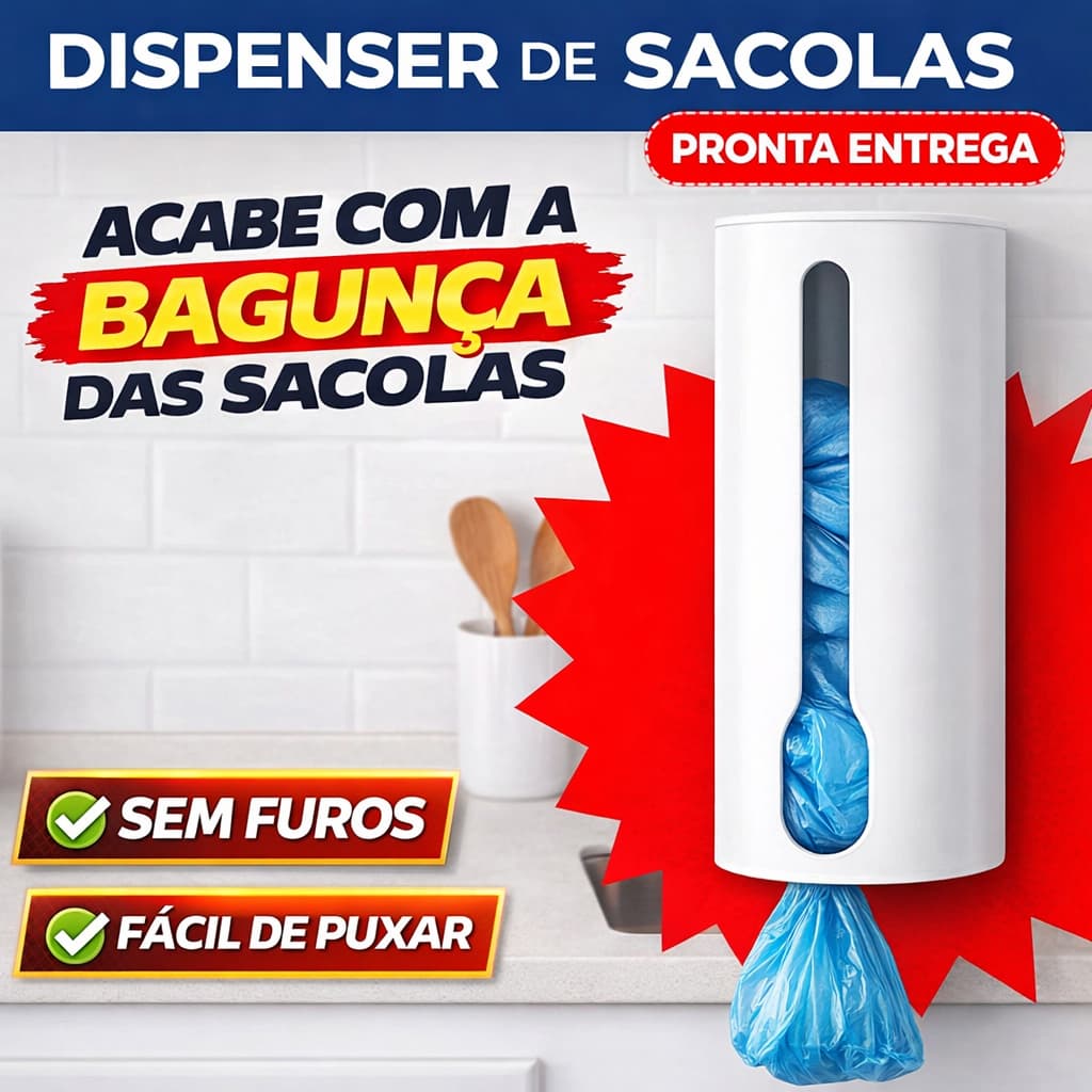 Dispenser Organiza Sacolas Puxa Sacos Lixo Parede E Cozinha