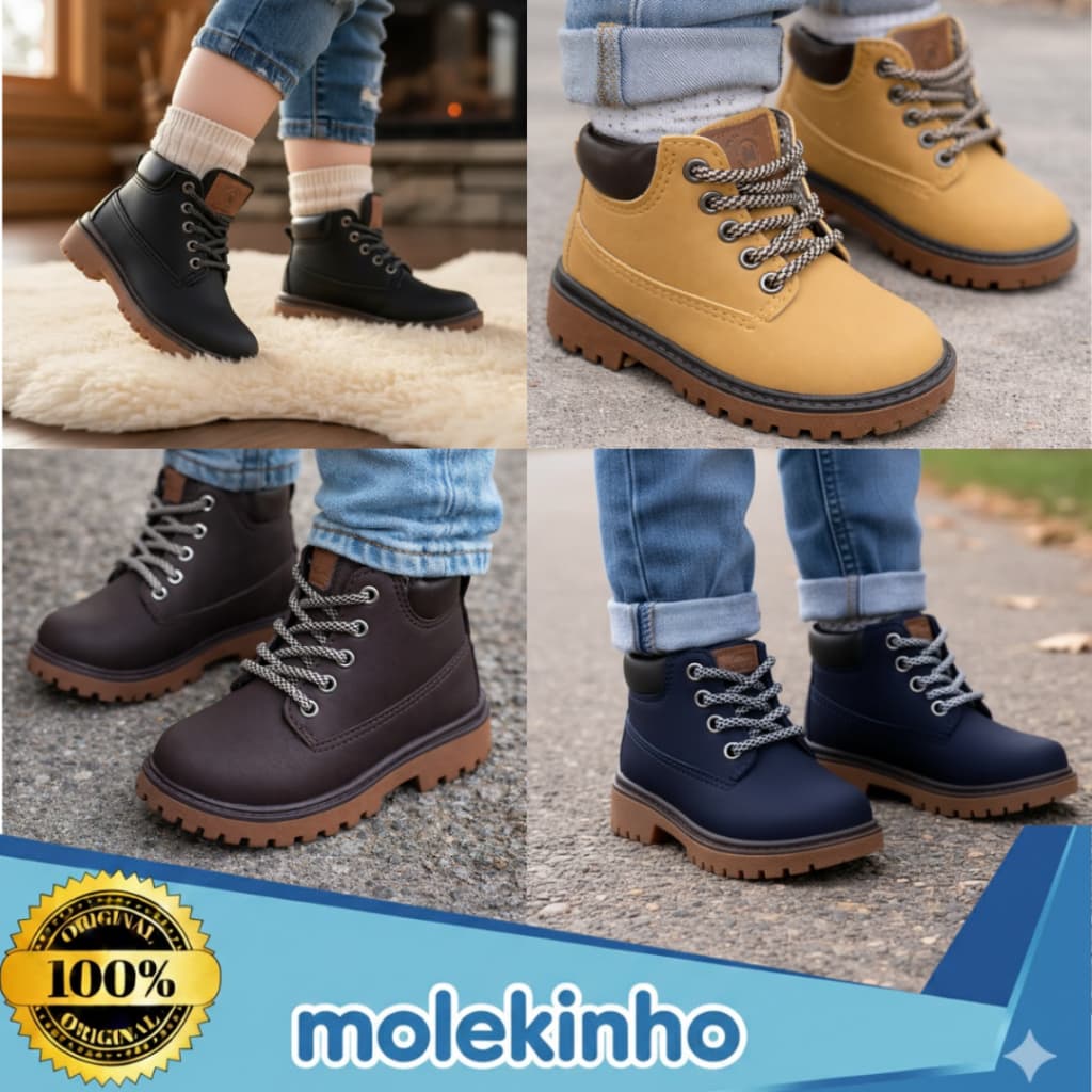Bota Molekinho Meninos Infantil Bebê Coturno Cano Curto Confortável Rústico Inverno Original