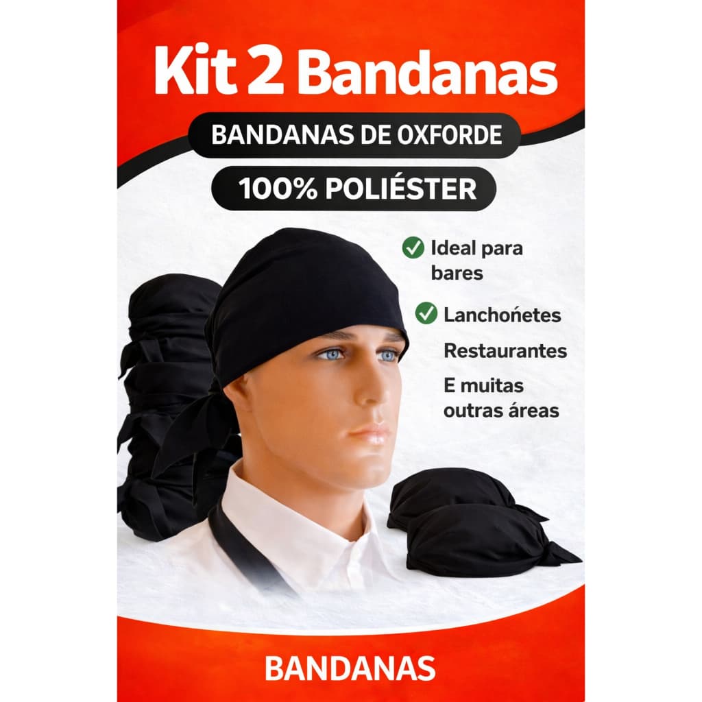 Kit 2 bandanas oxford 100% poliéster para cozinhas e áreas afins