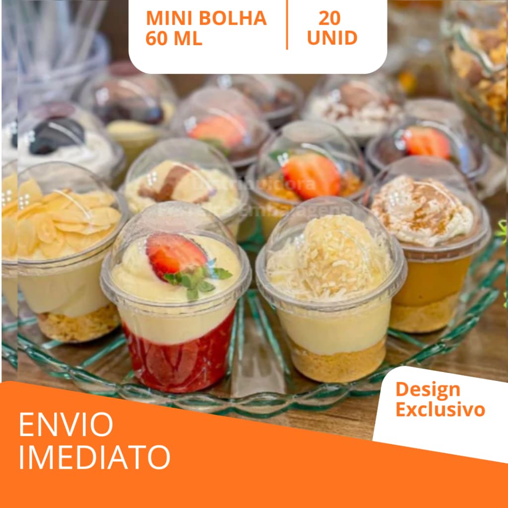 Mini Copo Bolha para Doce de Colher Ou Mousse Pequeno 60 ml - Kit Com 20 Unidades