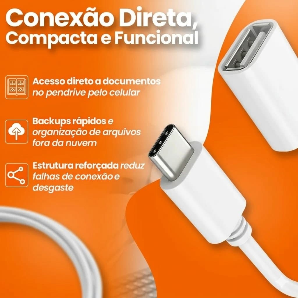 Cabo Adaptador Otg Usb V8 Tipo C Para Pen Drive Mouse Teclado USB Conexão Rápida