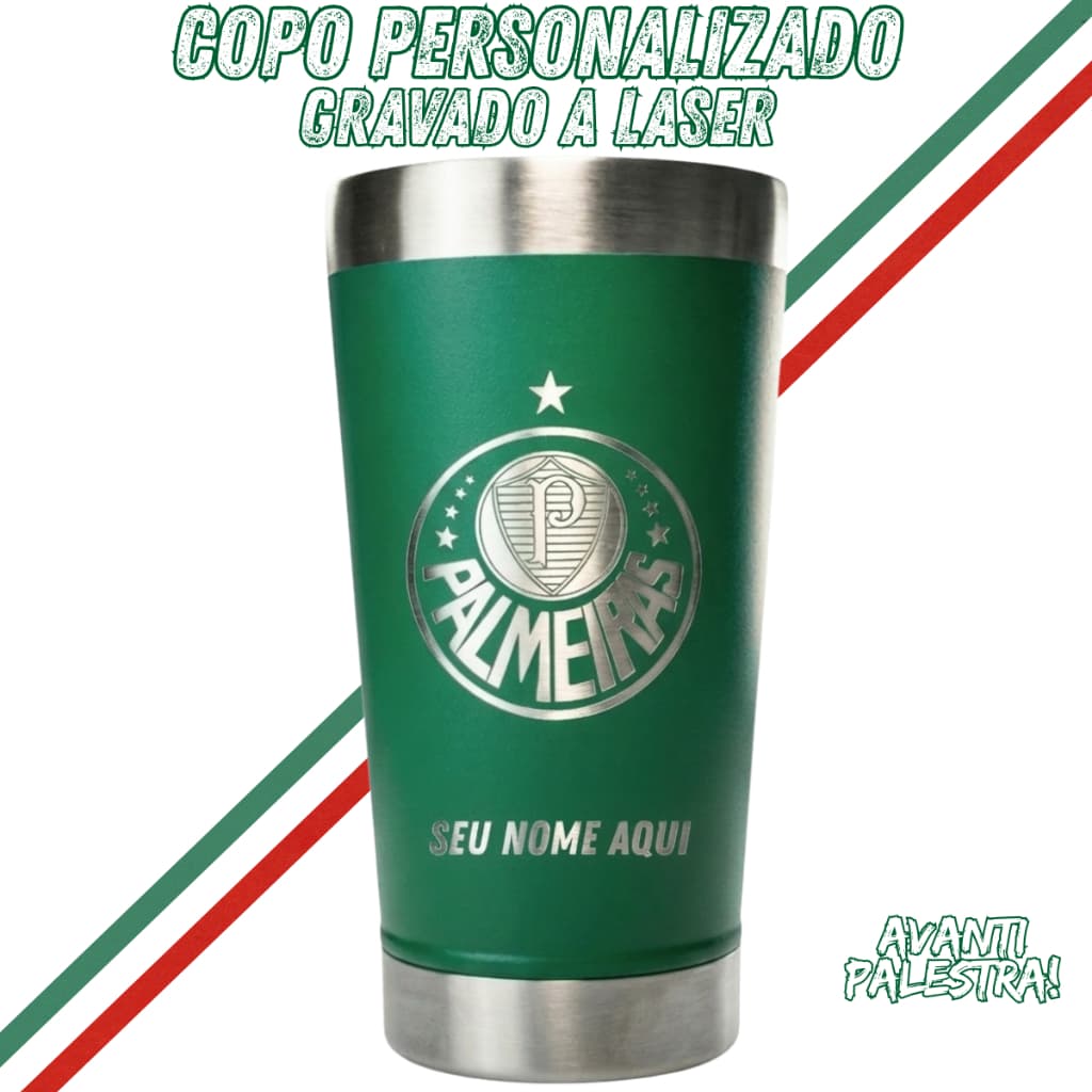 Copo Do Palmeiras Personalizado Térmico C/ Tampa E Abridor 475ml