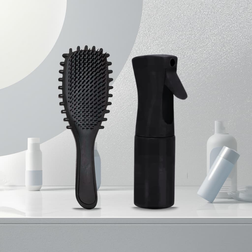 2 Peças Conjunto De Escova Onda Fitagem Cabelo Ondulação De Cerdas Frasco Spray Borrifador