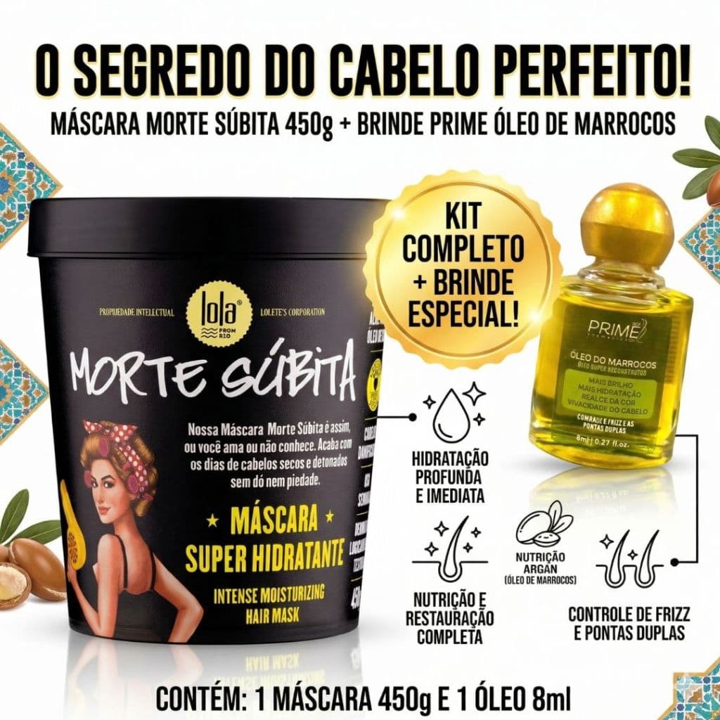 Máscara Tratamento Lola Morte Subita - 450g + BRINDE ÓLEO DE MARR0COS  PRIME