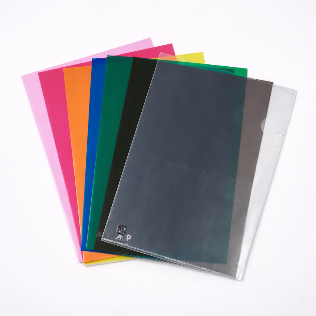 Kit 5 Pasta em  L  Tamanho A4 Transparente Fume Cores Pasteis