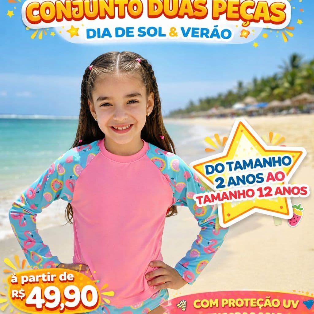 Conjunto Moda Praia e Piscina Blusa termica 50 UV+ Biquini Com Forro