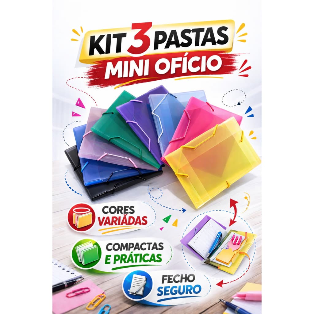 Kit 3 Pastas Elástico Mini Ofício