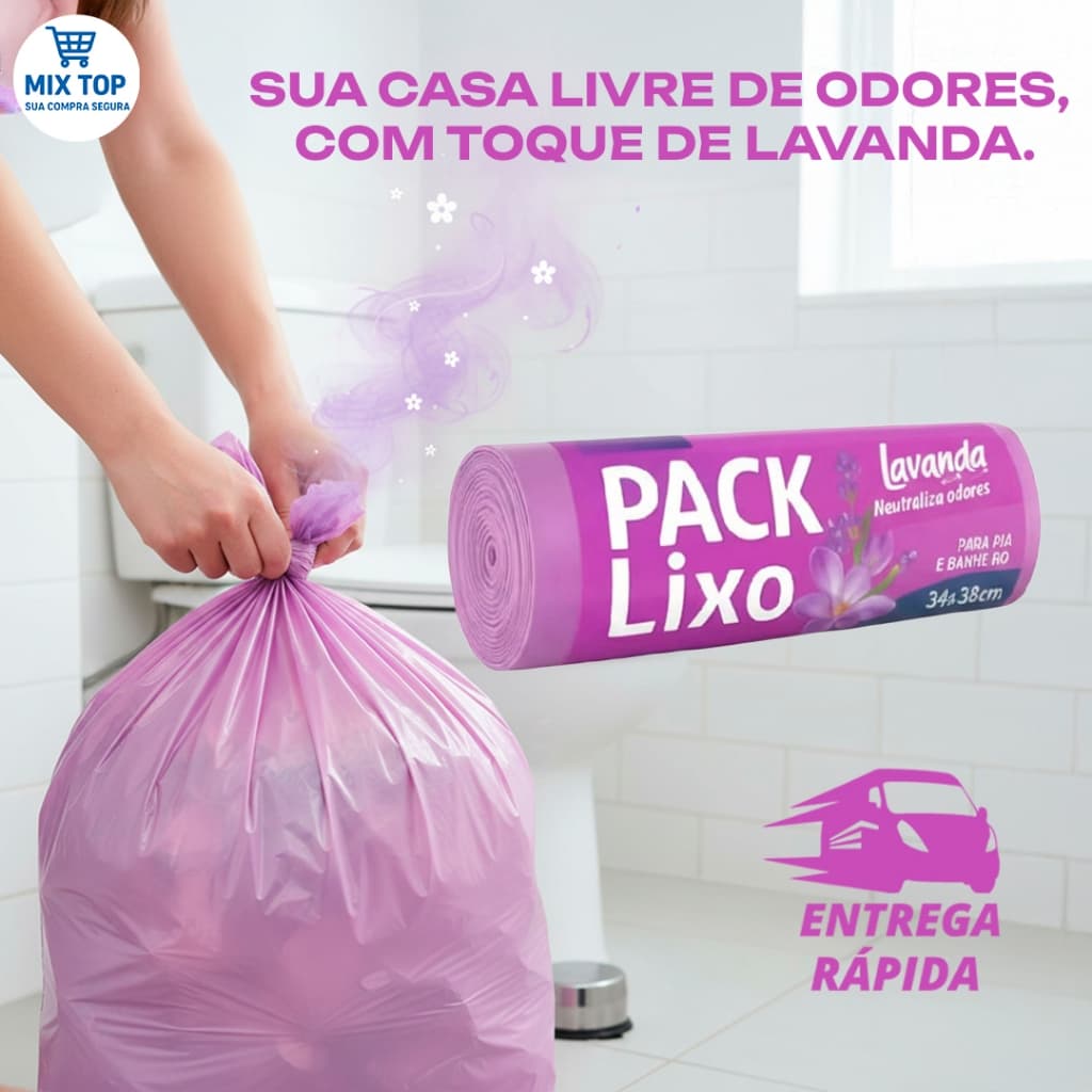 Sacos de Lixo Perfumados Lavanda  Para Pia e Banheiro | 34x38cm | Neutraliza Odores