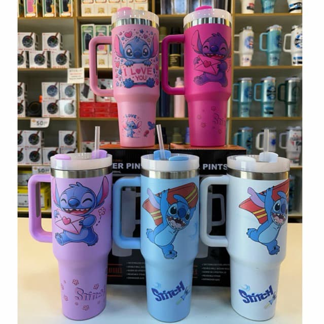 Caneca Stitch Premium 1200ML Garrafa Térmica com tampa e canudo