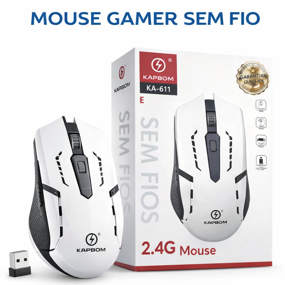 Mouse Sem Fio 2.4GHz 1600 DPI Wireless Gamer Premium Kapbom