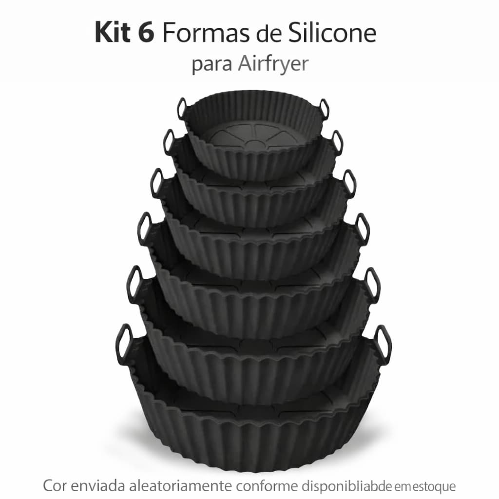 Kit 6 Formas Airfryer Tamanhos Variados Silicone Antiaderente Microondas Lavável com Alça