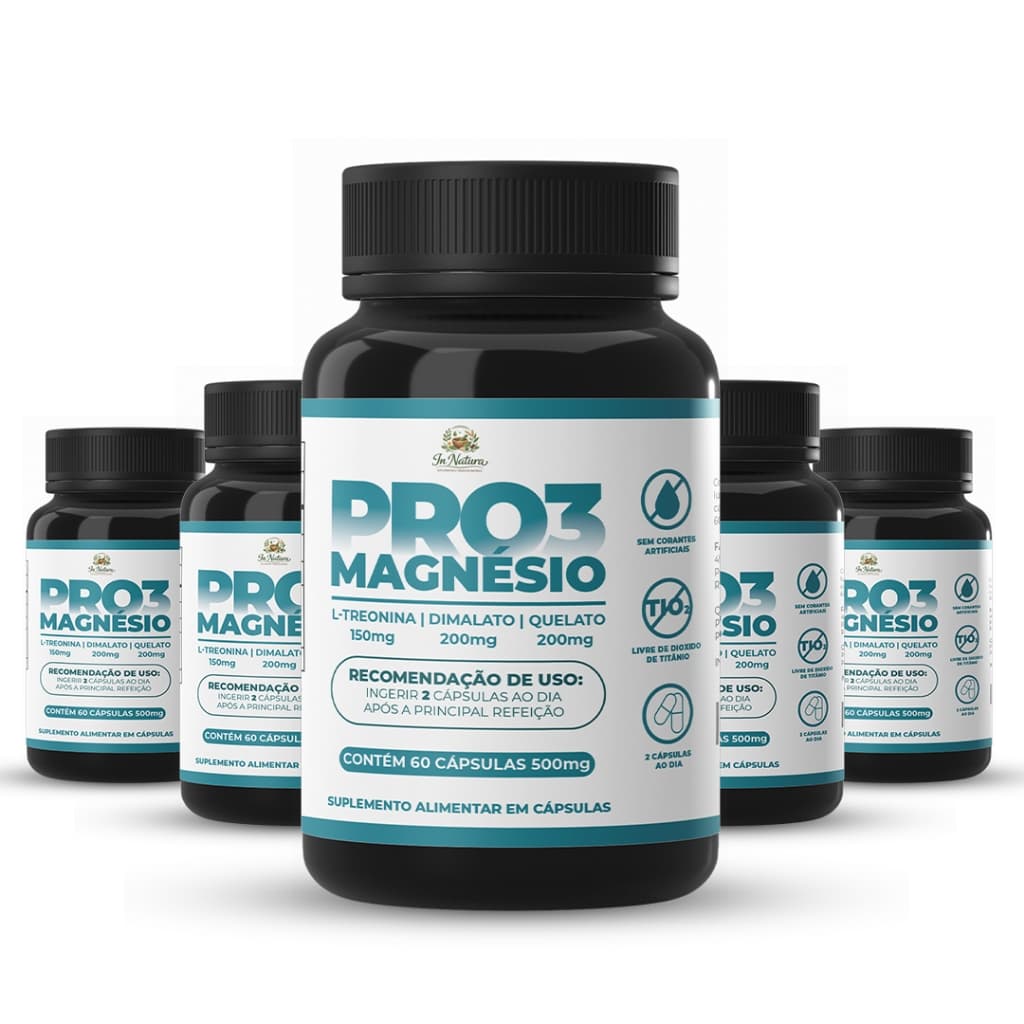 Kit 5 Un Pro 3 Magnésio 300 Cápsulas - Dores nos Ossos - Envio Imediato - Poucas Unidades