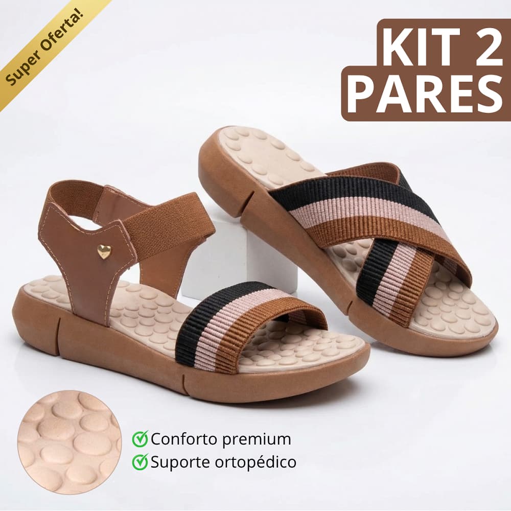 Kit 2 Pares Chinelo + Sandália Feminina Ortopédica Palmilha Massageadora Casual Macio Confortável