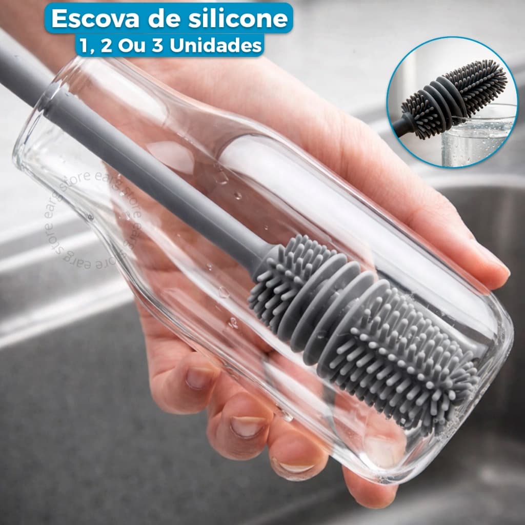 Escova Silicone Lavar Garrafa Copo Taça Mamadeira 1 2 Ou 3 Unidades Casa Cozinha Limpeza Multiuso Cabo