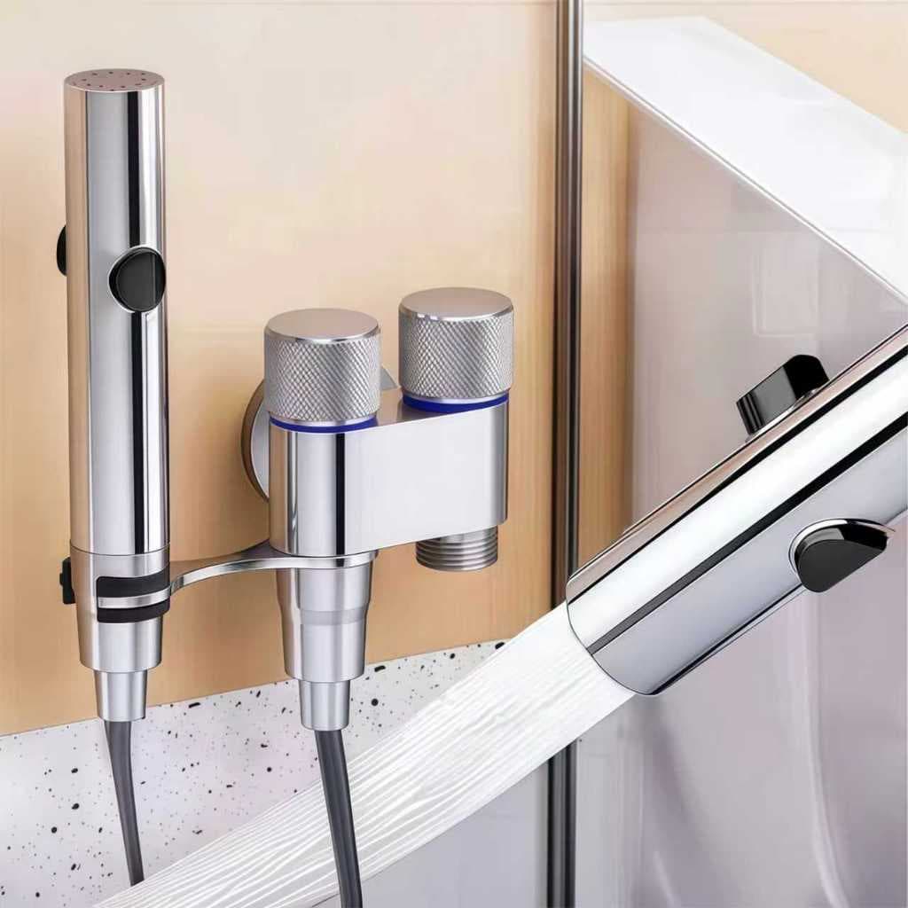 Kit Banheiro Ducha Higiênica Com Registro Válvula angula Dupla em Metal inox Chuveirinho