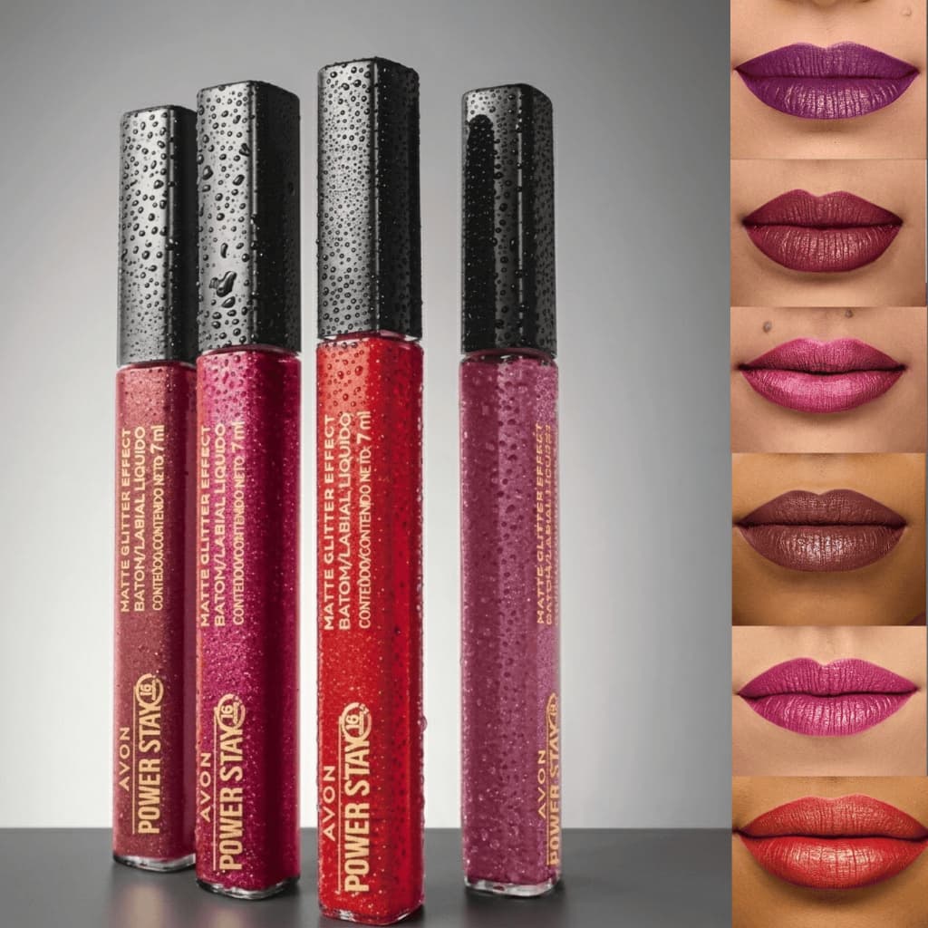 Batom com Glitter Avon Power Stay | Efeito Brilhante e Alta Fixação 16h | Longa Duração
