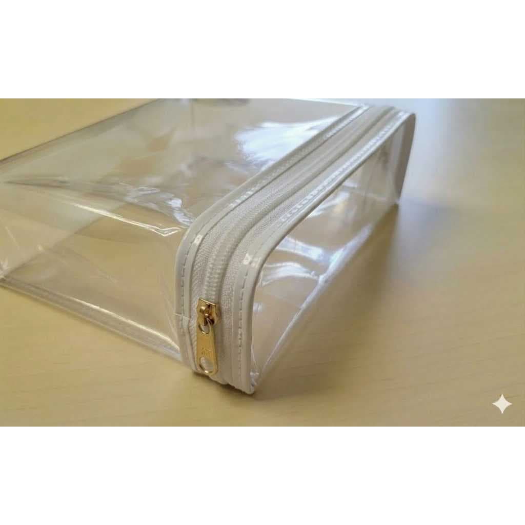 kit c/- 30 unidades Necessaire Zíper Branco e viés transparente - Organizador Frasqueira-Bolsa - Mala - kit festa- Ideal