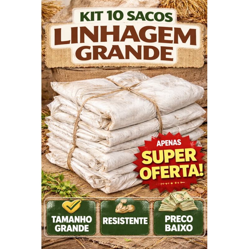 Kit 10 Sacos de Linhagem Grande Reforçado Alta Resistência e Reutilizável Ideal para Carga, Armazenagem e Uso Geral